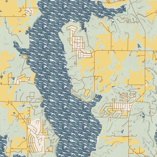 Perry Lake Kansas Map Print in Woodblock Style Zoomed In Close Up Showing Details