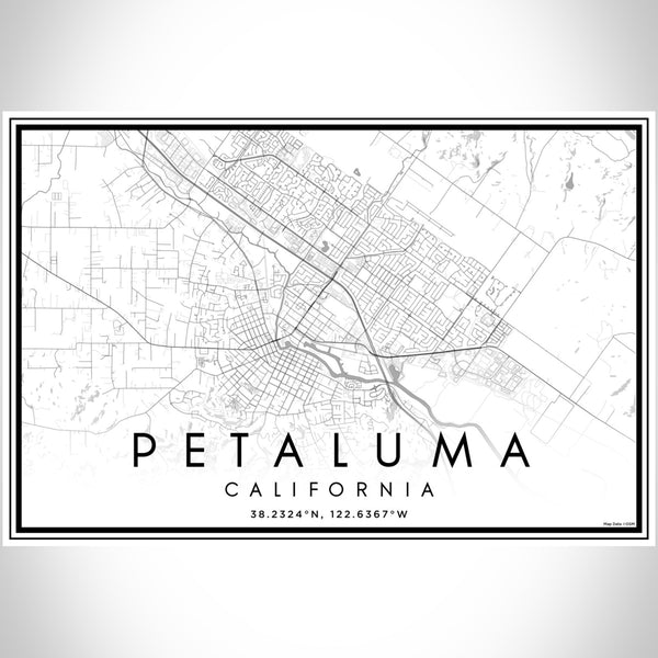 Petaluma California Map Print Landscape Orientation in Classic Style With Shaded Background