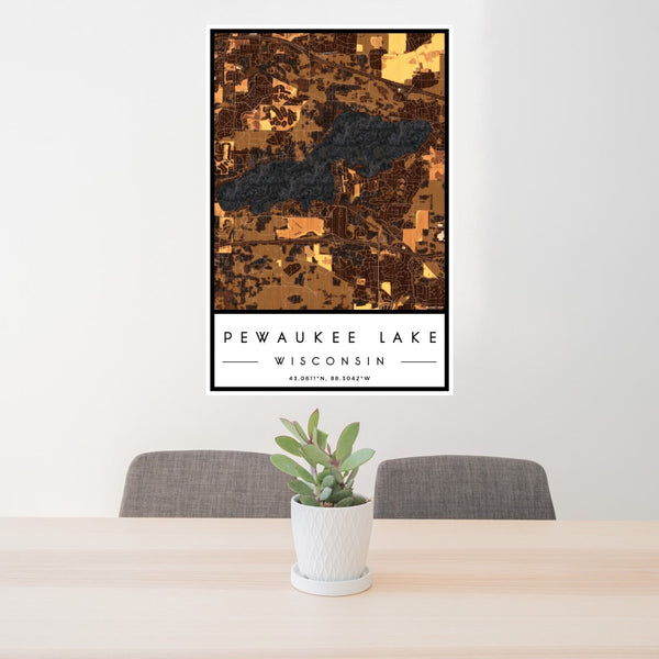 Pewaukee Lake - Wisconsin Map Print in Ember