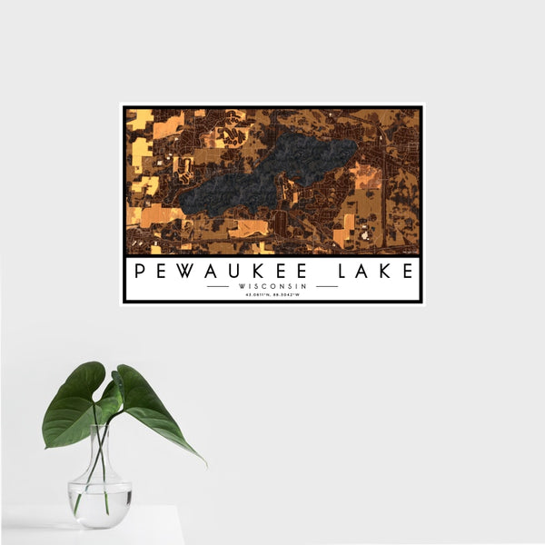 Pewaukee Lake - Wisconsin Map Print in Ember