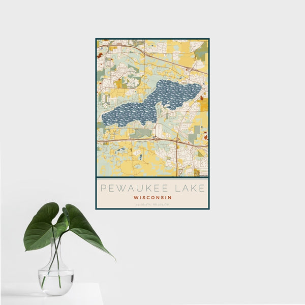 Pewaukee Lake - Wisconsin Map Print in Woodblock