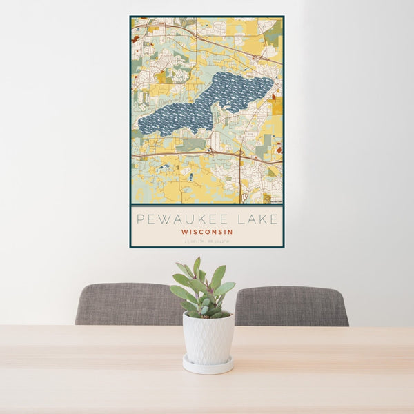 Pewaukee Lake - Wisconsin Map Print in Woodblock