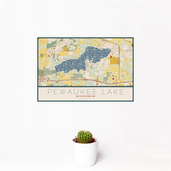 Pewaukee Lake - Wisconsin Map Print in Woodblock