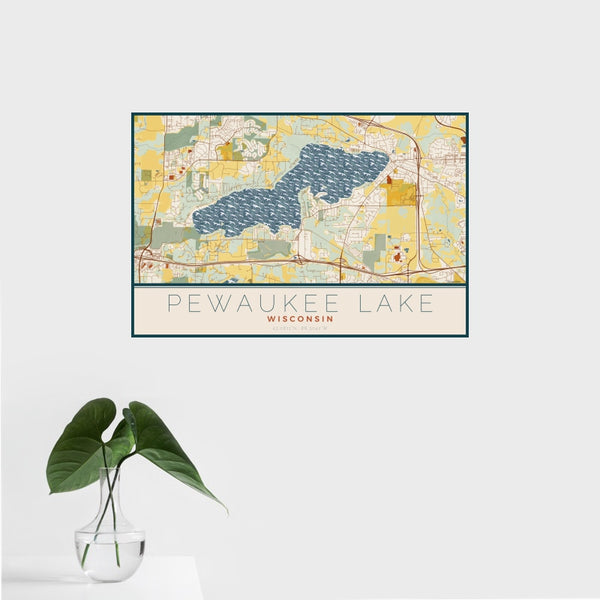 Pewaukee Lake - Wisconsin Map Print in Woodblock