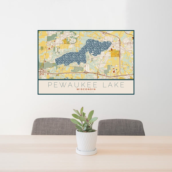 Pewaukee Lake - Wisconsin Map Print in Woodblock