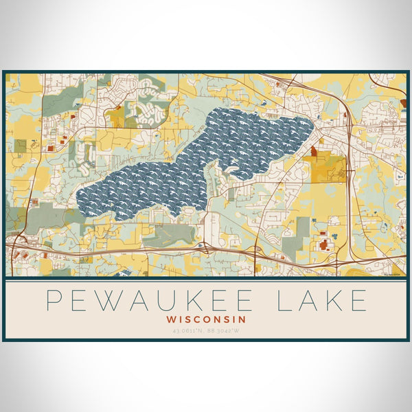 Pewaukee Lake - Wisconsin Map Print in Woodblock
