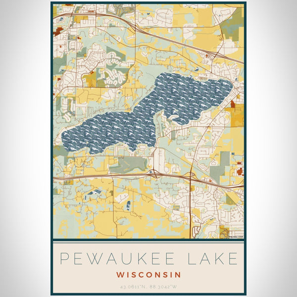 Pewaukee Lake - Wisconsin Map Print in Woodblock