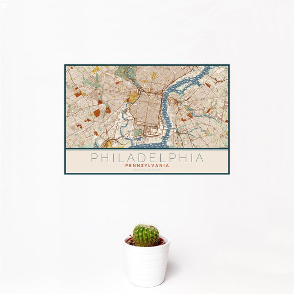 Philadelphia - Pennsylvania Map Print in Woodblock