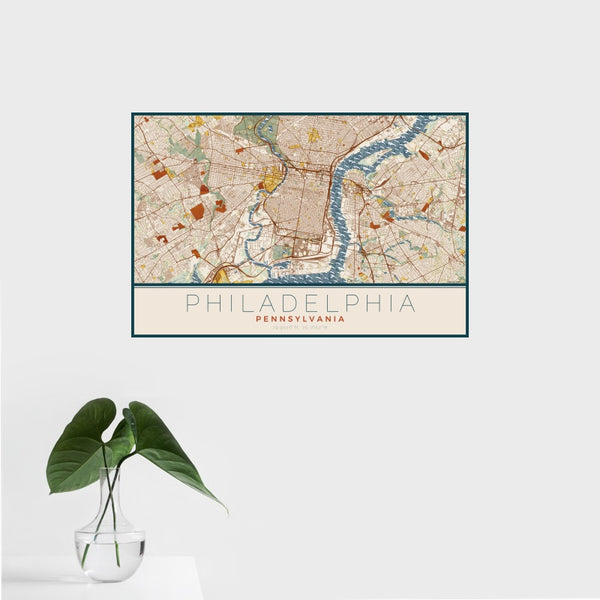 Philadelphia - Pennsylvania Map Print in Woodblock