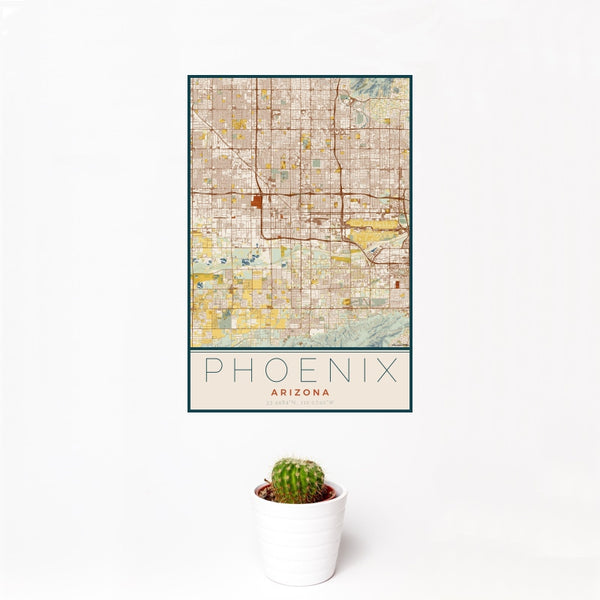 Phoenix - Arizona Map Print in Woodblock