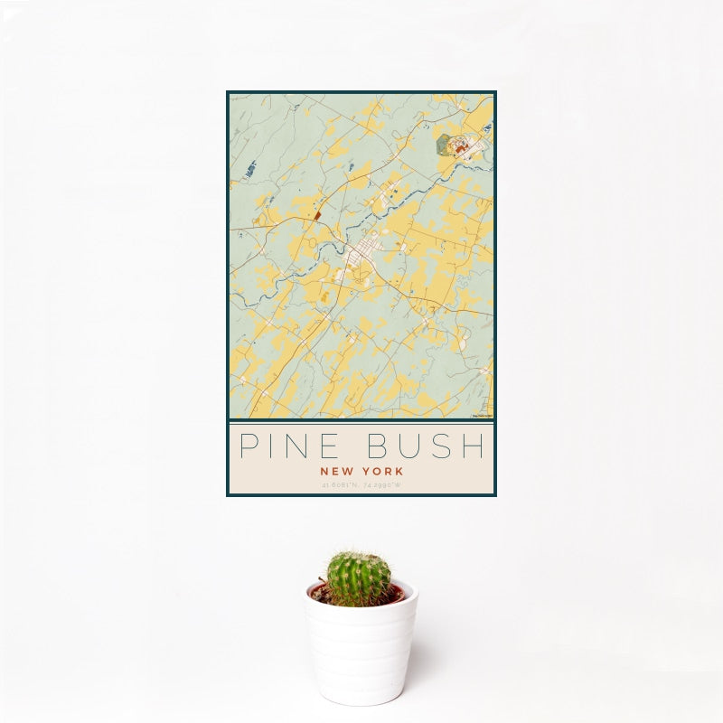 Pine Bush - New York Map Print in Woodblock