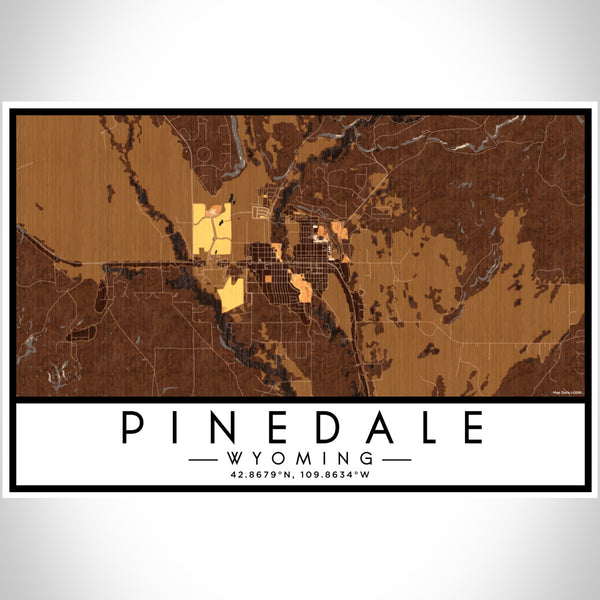 Pinedale Wyoming Map Print Landscape Orientation in Ember Style With Shaded Background