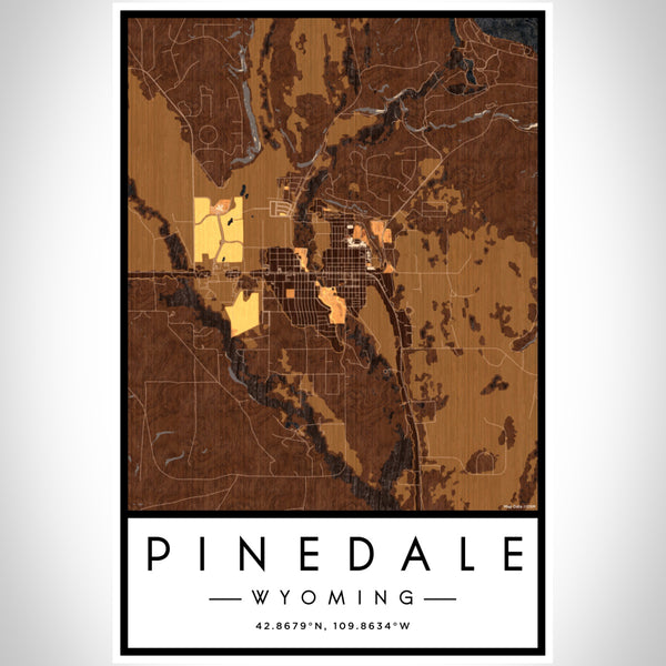 Pinedale Wyoming Map Print Portrait Orientation in Ember Style With Shaded Background