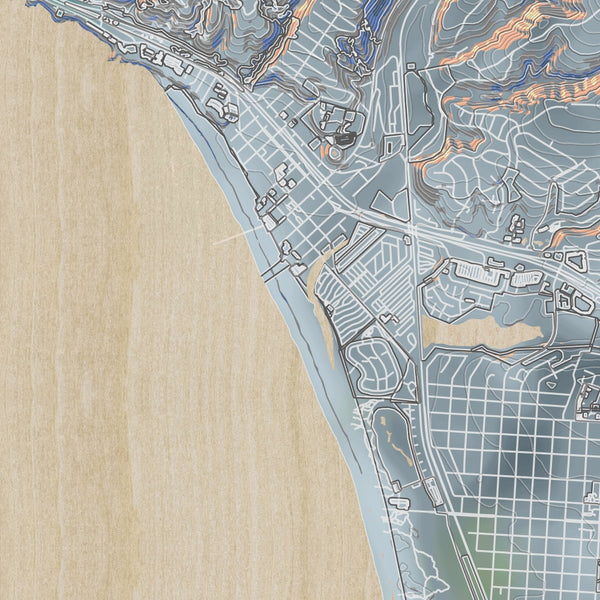 Pismo Beach California Map Print in Afternoon Style Zoomed In Close Up Showing Details