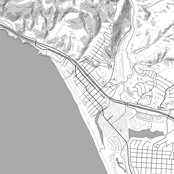 Pismo Beach California Map Print in Classic Style Zoomed In Close Up Showing Details