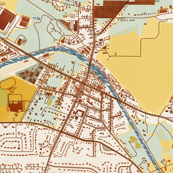 Pittsford New York Map Print in Woodblock Style Zoomed In Close Up Showing Details