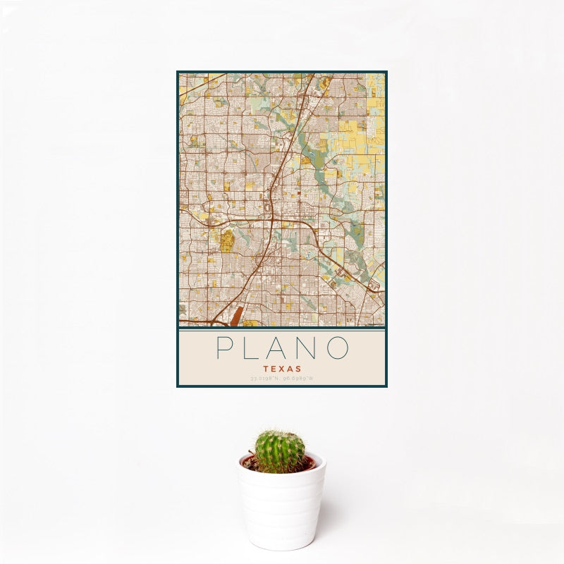 Plano - Texas Map Print in Woodblock