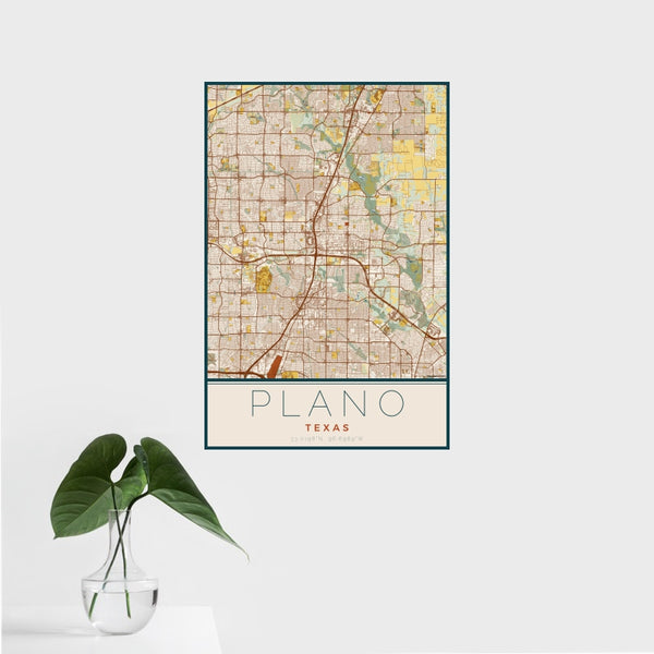 Plano - Texas Map Print in Woodblock