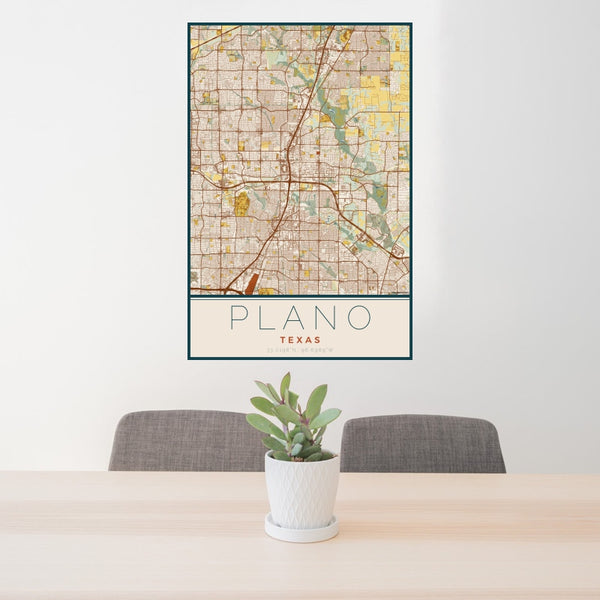 Plano - Texas Map Print in Woodblock