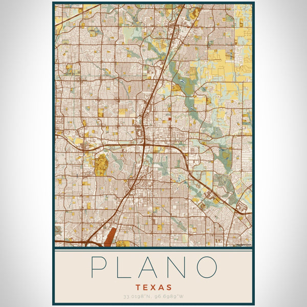 Plano - Texas Map Print in Woodblock