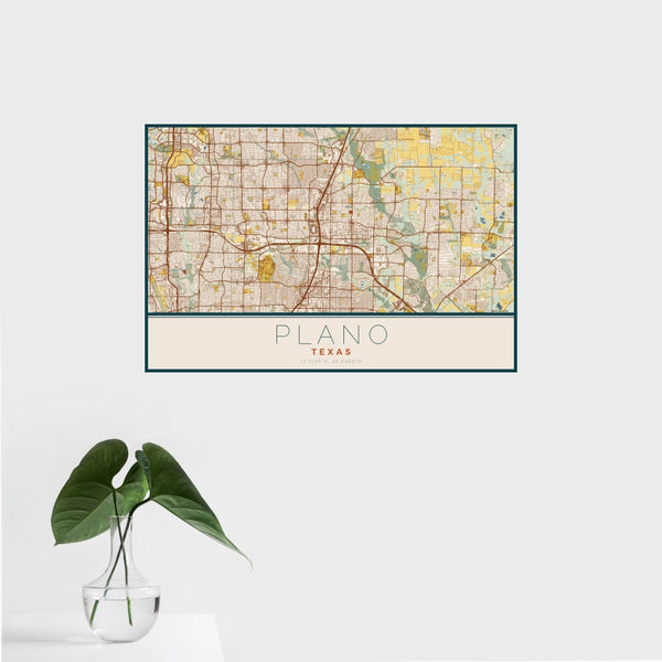 Plano - Texas Map Print in Woodblock