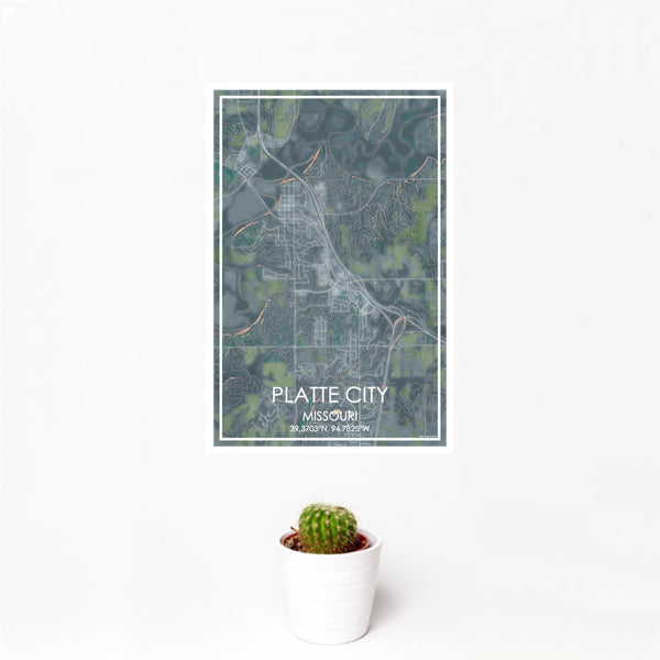 12x18 Platte City Missouri Map Print Portrait Orientation in Afternoon Style With Small Cactus Plant in White Planter