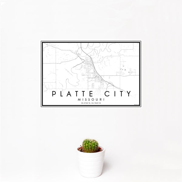 12x18 Platte City Missouri Map Print Landscape Orientation in Classic Style With Small Cactus Plant in White Planter