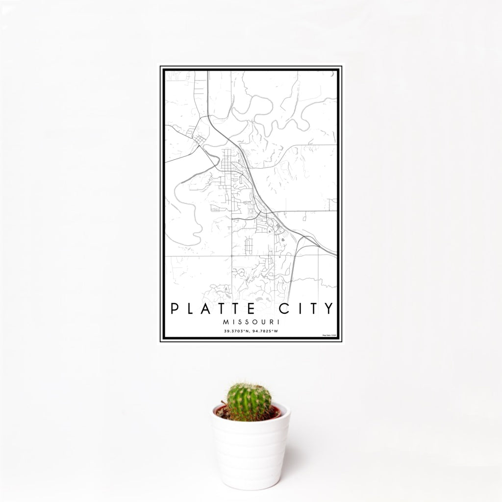 12x18 Platte City Missouri Map Print Portrait Orientation in Classic Style With Small Cactus Plant in White Planter