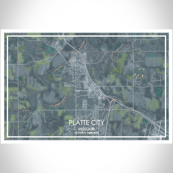 Platte City Missouri Map Print Landscape Orientation in Afternoon Style With Shaded Background