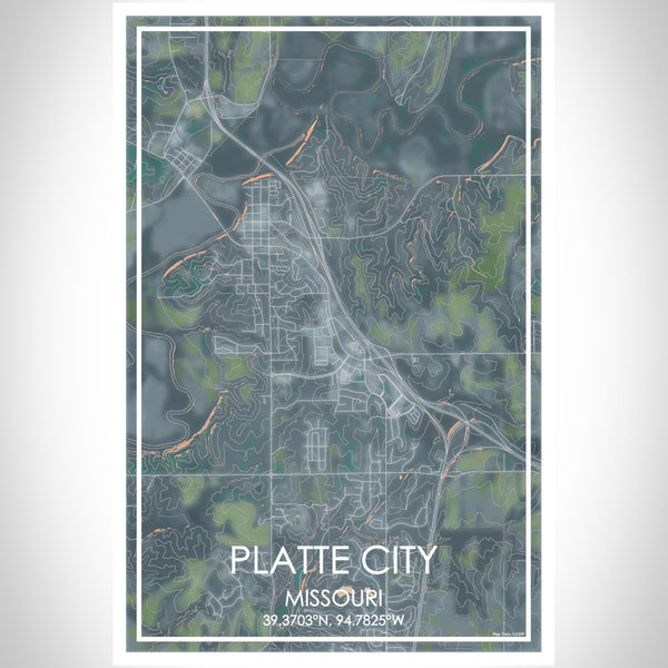 Platte City Missouri Map Print Portrait Orientation in Afternoon Style With Shaded Background