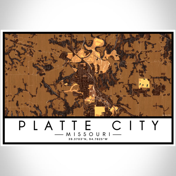 Platte City Missouri Map Print Landscape Orientation in Ember Style With Shaded Background