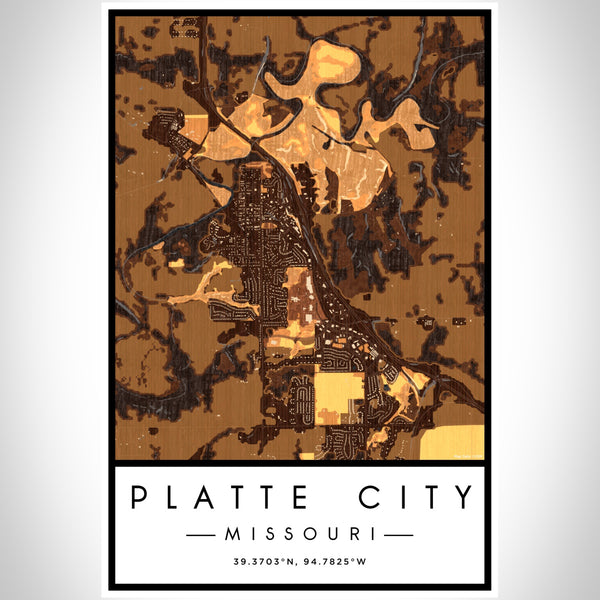 Platte City Missouri Map Print Portrait Orientation in Ember Style With Shaded Background