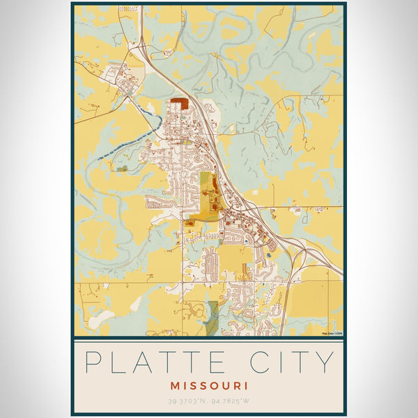 Platte City Missouri Map Print Portrait Orientation in Woodblock Style With Shaded Background