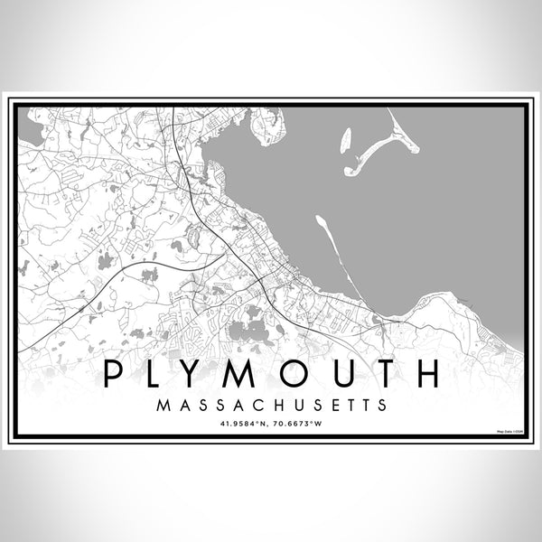 Plymouth Massachusetts Map Print Landscape Orientation in Classic Style With Shaded Background