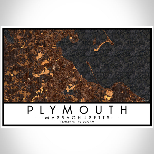 Plymouth Massachusetts Map Print Landscape Orientation in Ember Style With Shaded Background