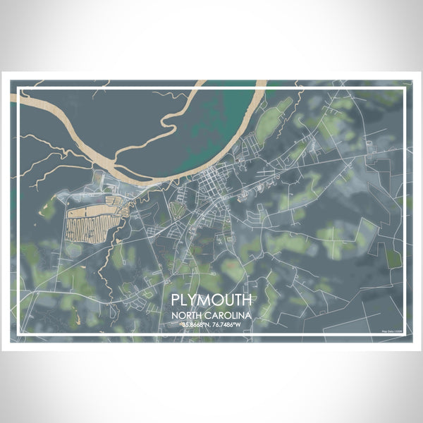 Plymouth North Carolina Map Print Landscape Orientation in Afternoon Style With Shaded Background