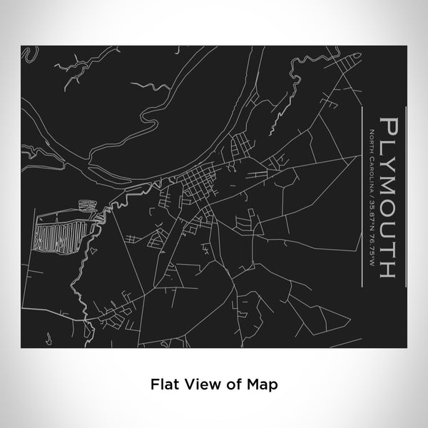 Rendered View of Plymouth North Carolina Map Engraving on 20oz Stainless Steel Insulated Bottle with Bamboo Top in Black