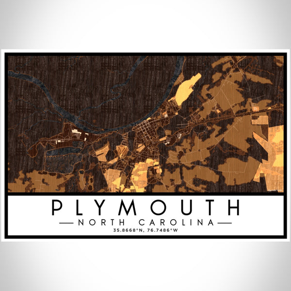 Plymouth North Carolina Map Print Landscape Orientation in Ember Style With Shaded Background