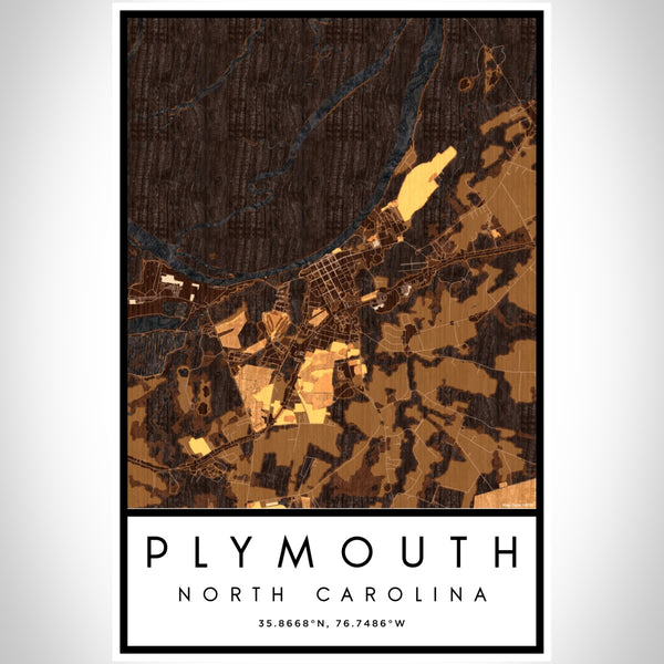 Plymouth North Carolina Map Print Portrait Orientation in Ember Style With Shaded Background