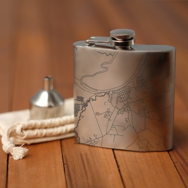 Plymouth North Carolina Custom Engraved City Map Inscription Coordinates on 6oz Stainless Steel Flask