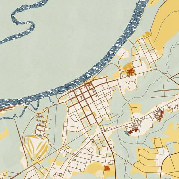 Plymouth North Carolina Map Print in Woodblock Style Zoomed In Close Up Showing Details