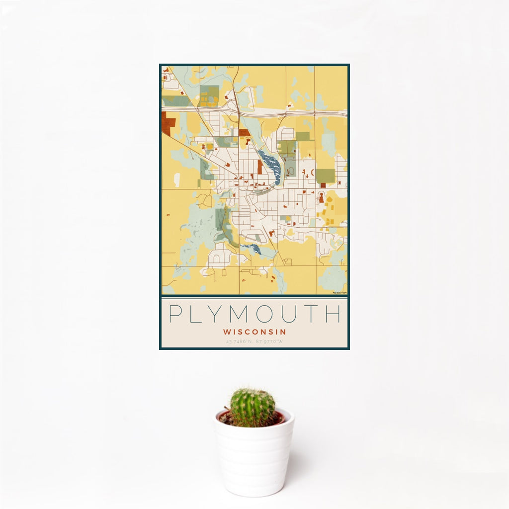 Plymouth - Wisconsin Map Print in Woodblock