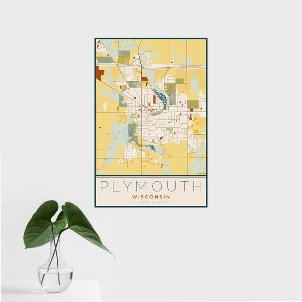 Plymouth - Wisconsin Map Print in Woodblock