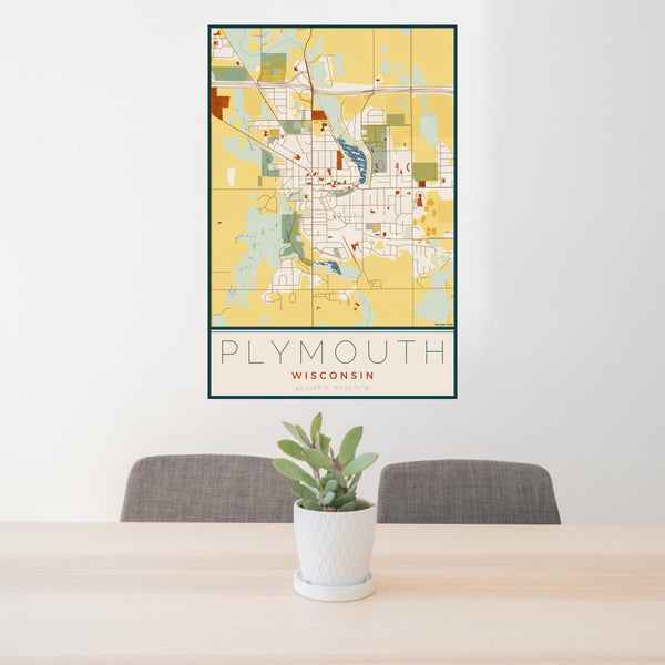 Plymouth - Wisconsin Map Print in Woodblock