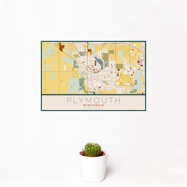Plymouth - Wisconsin Map Print in Woodblock