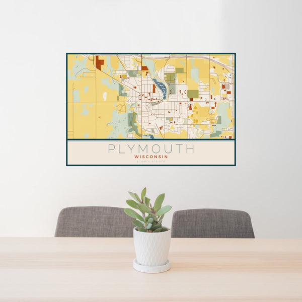 Plymouth - Wisconsin Map Print in Woodblock