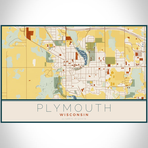 Plymouth - Wisconsin Map Print in Woodblock