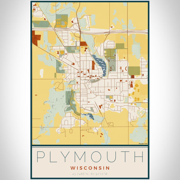 Plymouth - Wisconsin Map Print in Woodblock