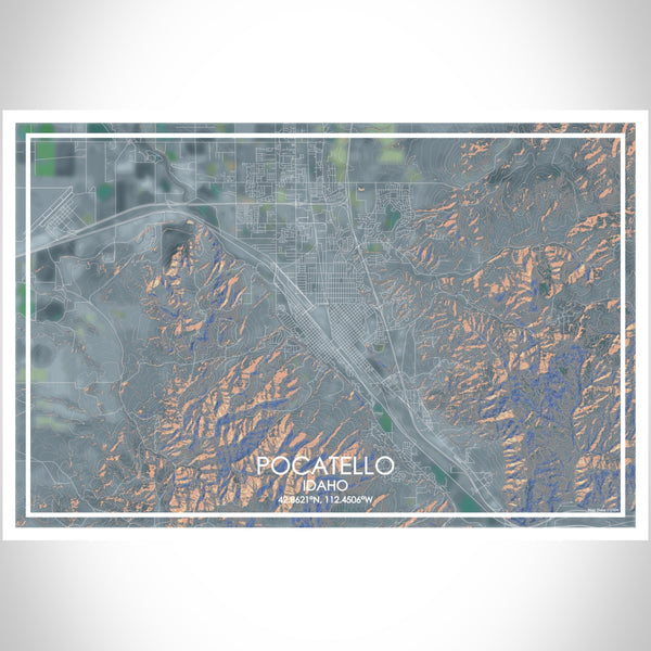 Pocatello Idaho Map Print Landscape Orientation in Afternoon Style With Shaded Background