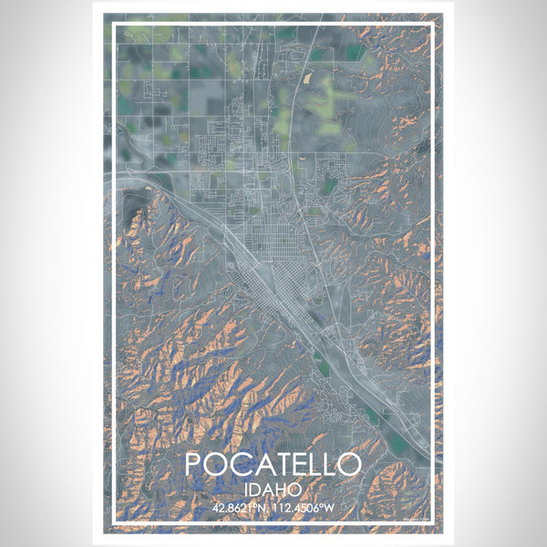 Pocatello Idaho Map Print Portrait Orientation in Afternoon Style With Shaded Background